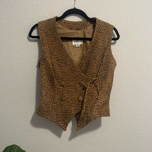 Vintage Vakko leather leopard print vest XS